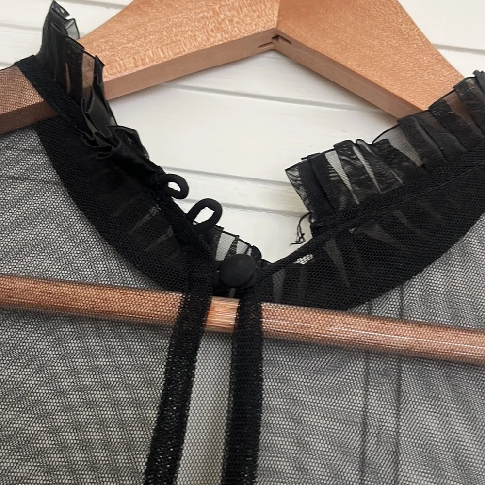 Free People ruffled mesh tiered little black dress cocktail dress womens size 2 - Picture 6 of 7